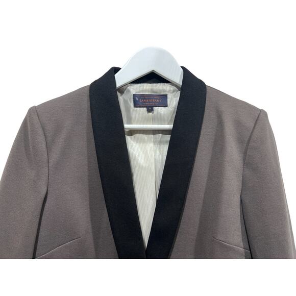 James Jeans Womens Medium Ponte Knit Tuxedo Blazer Jacket Taupe Black Lapel - Picture 4 of 13